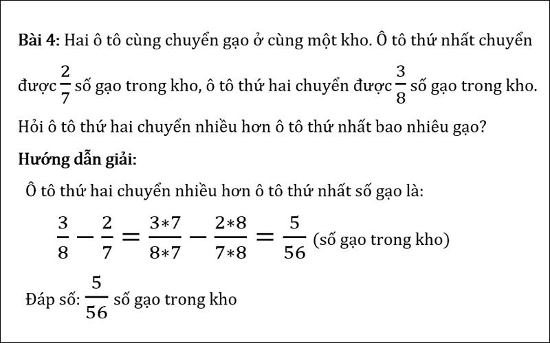Bài tập 4 về phép trừ phân số 